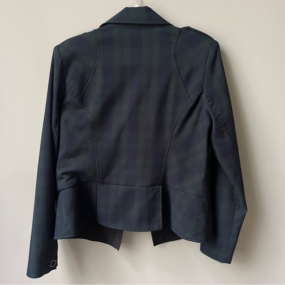 Cabi Moto Jacket‎ Blazer Women's 8 Plaid Navy Blue Hunter Green Preppy Office - Picture 2 of 12